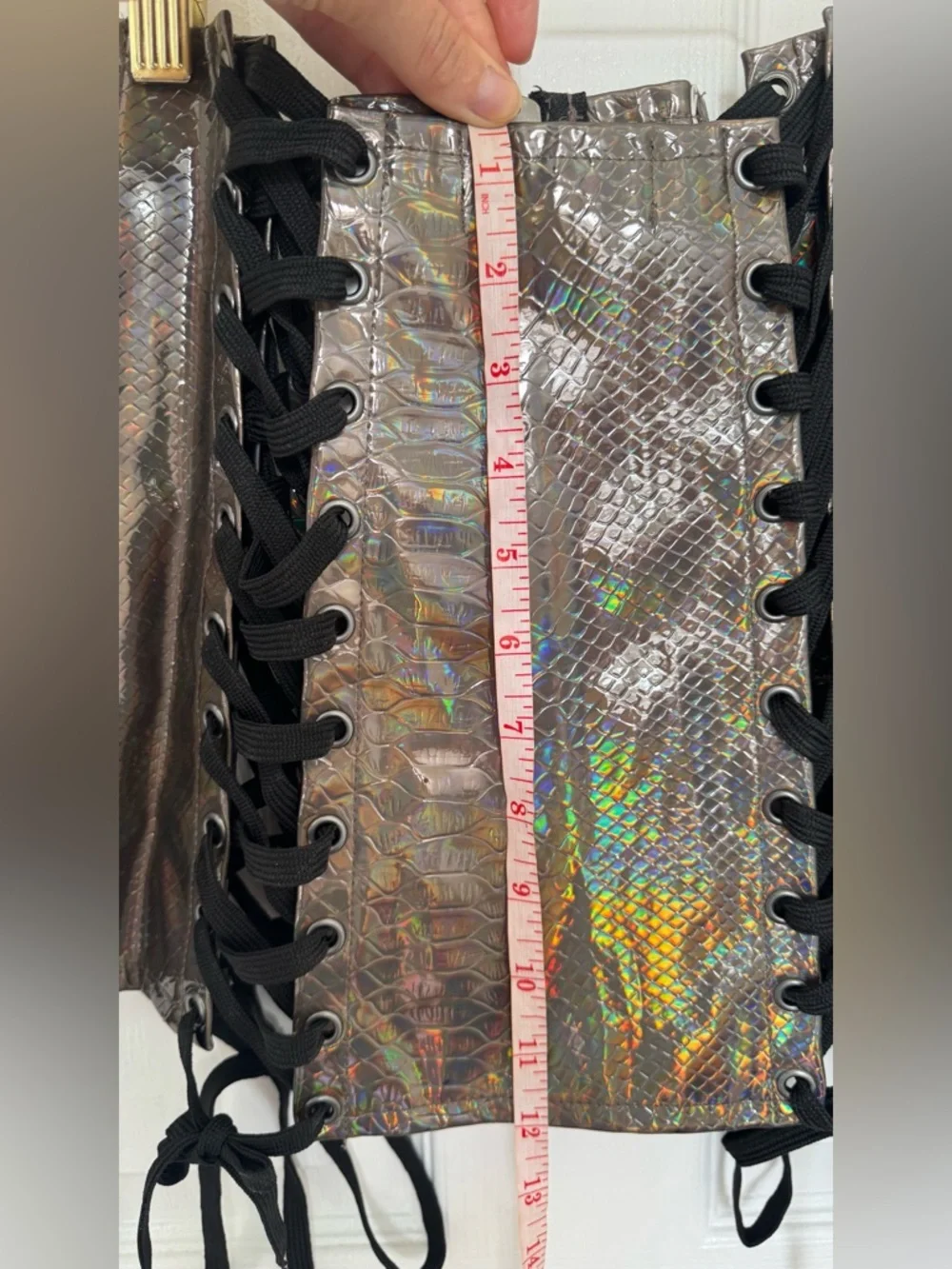 PRIDE Rainbow Holographic Lace-Up Corset Mini Skirt - Silver - Picture 7 of 9